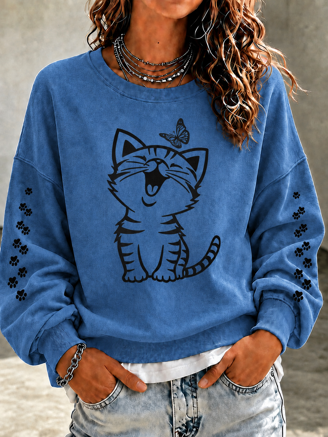 Women'S Casual Black Cat Art Printed Sports Shirt