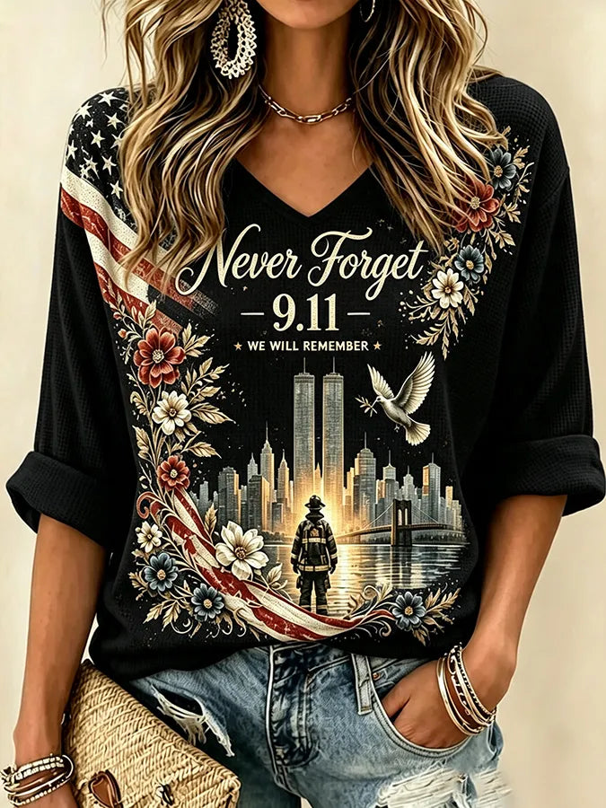 🕯️Women's Never Forget September 11 Print T-Shirt