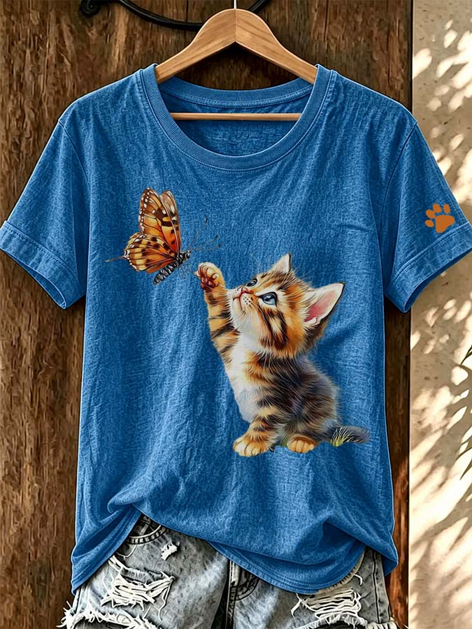 Women'S Cat Paw Printed T-Shirt
