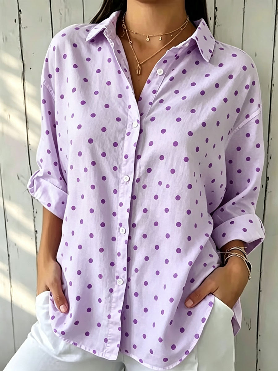 Women'S Cotton Linen Flower Casual Long Sleeve Shirt