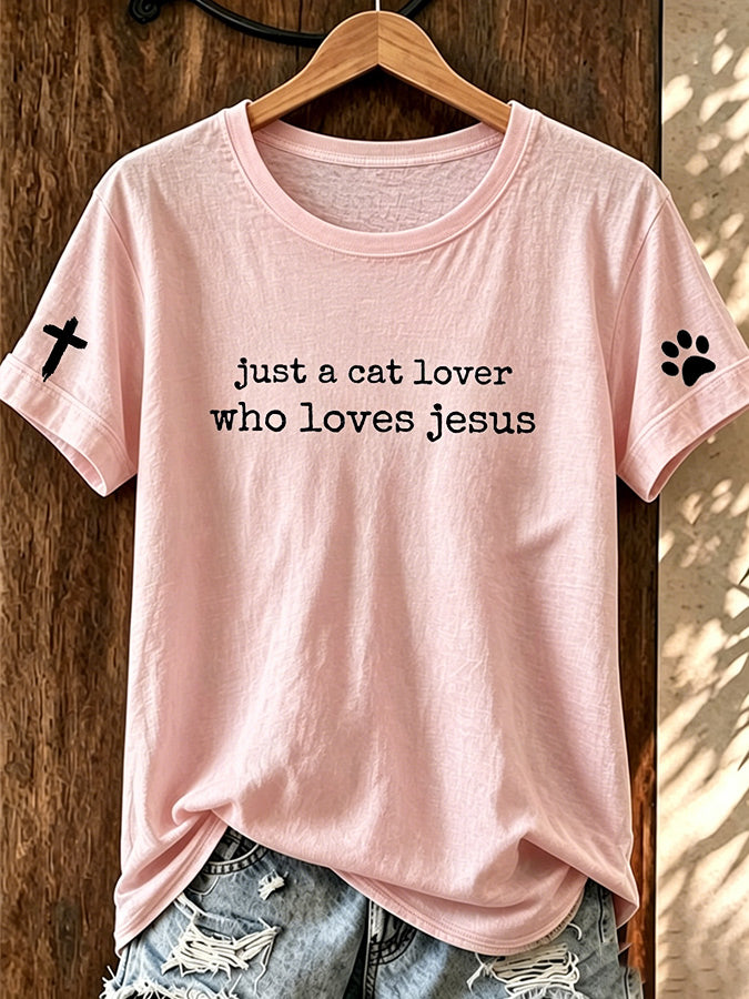 Women's Love Cat Jesus Printed Casual T-shirt
