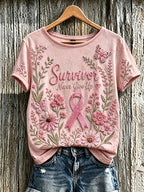 Women's Retro Breast Cancer Print T-shirt
