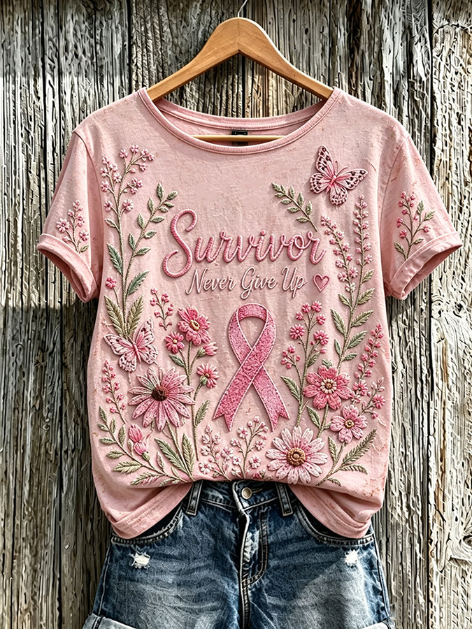 Women's Retro Breast Cancer Print T-shirt