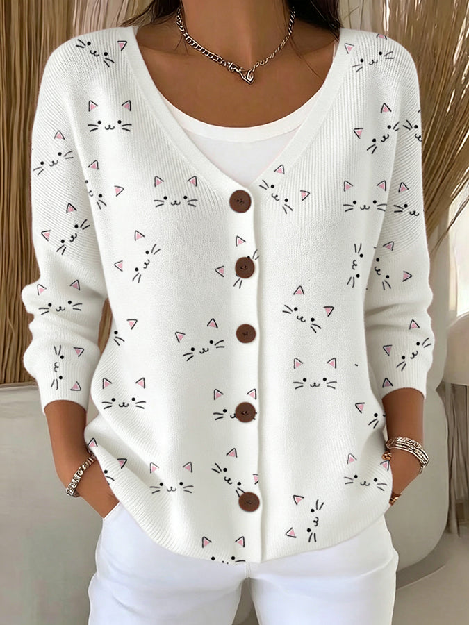 Women'S Cat Printed Casual Cardigan