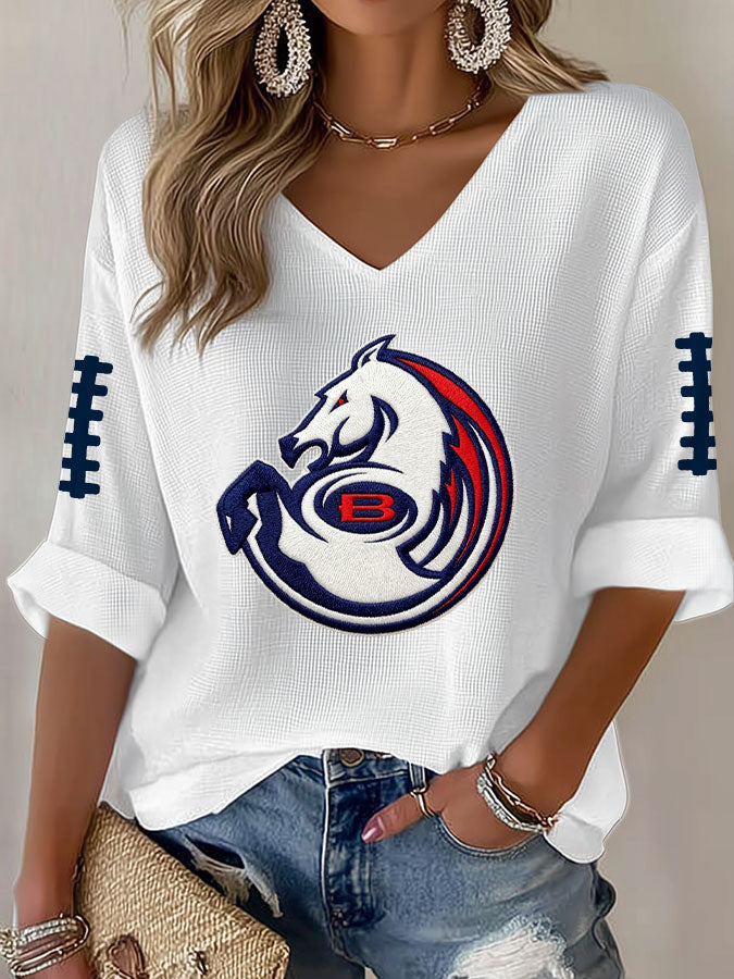 Women'S Football Print Waffle  Top