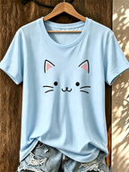 Women'S Cat Printed Casual T-Shirt