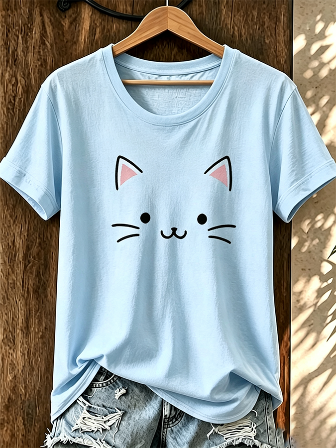 Women'S Cat Printed Casual T-Shirt