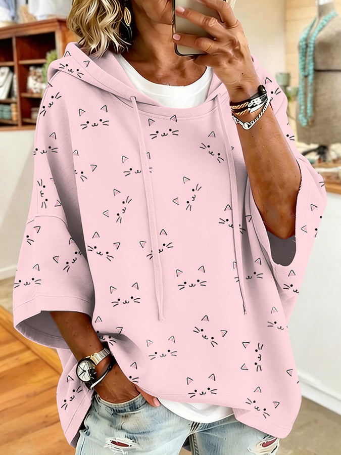 Women'S Vintage Cat Print Hoodie