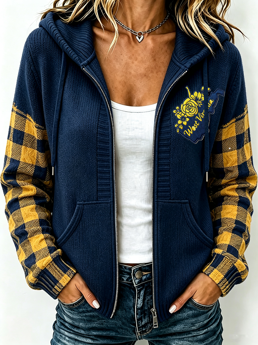 Women'S Football Print Zipper Hooded