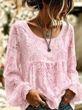 Women'S Pink floral print Cotton-Linen Shirt