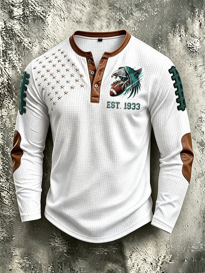 Men'S Casual Football Printed Waffle Top