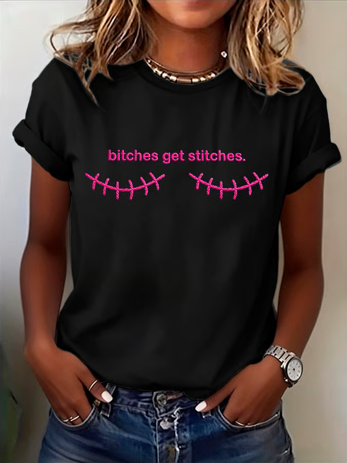 Women'S Casual Breast Cancer Prevention And Treatment Charity Printed Round Neck T-Shirt