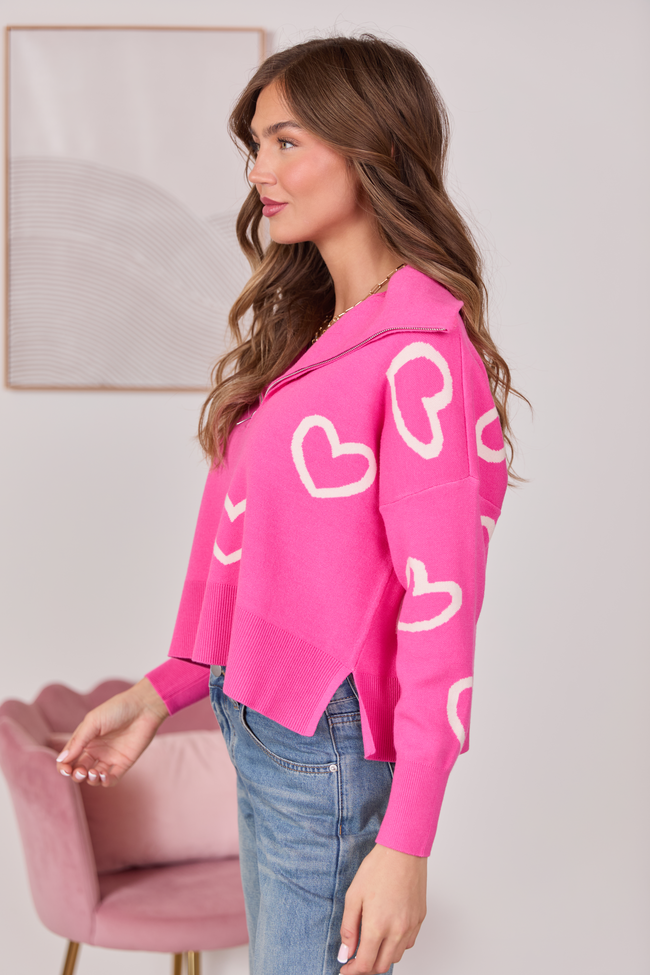 Amelia Heart Quarter Zip Sweater FINAL SALE