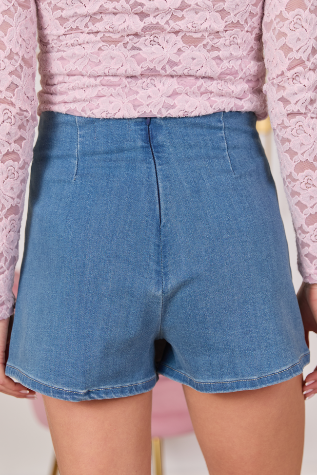 My Favorite Stretchy Dark Wash Side Slit Denim Skort FINAL SALE