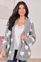 Alyssa Oversized Grey And White Heart Cardigan FINAL SALE