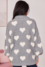 Alyssa Oversized Grey And White Heart Cardigan FINAL SALE