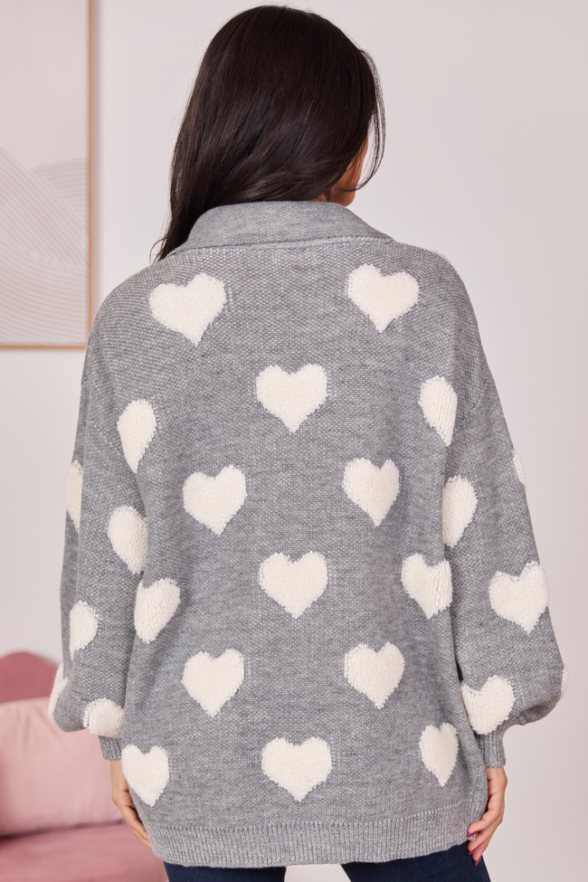 Alyssa Oversized Grey And White Heart Cardigan FINAL SALE