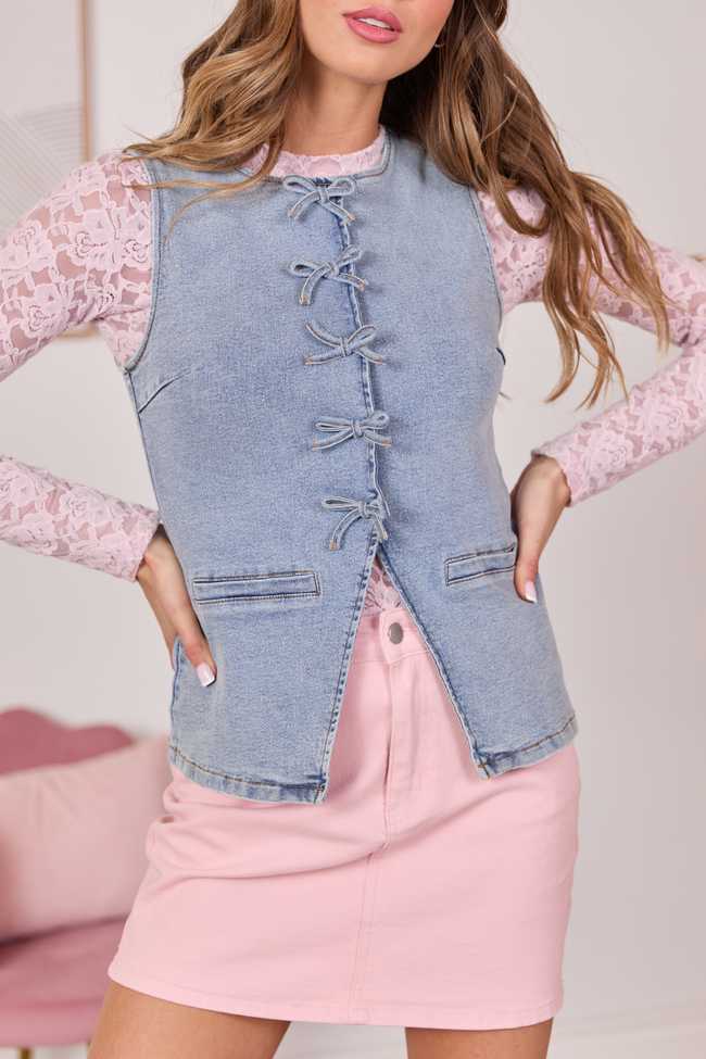 Western Ties Bow Denim Vest FINAL SALE