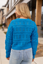 Devyn Blue Wavy Knit Crewneck Sweater FINAL SALE