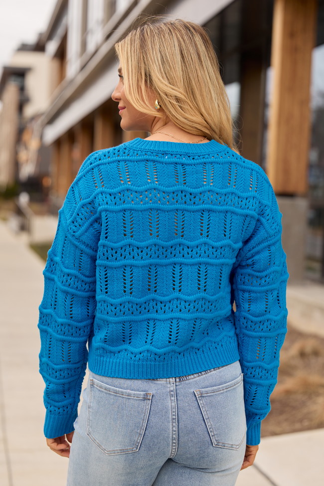 Devyn Blue Wavy Knit Crewneck Sweater FINAL SALE